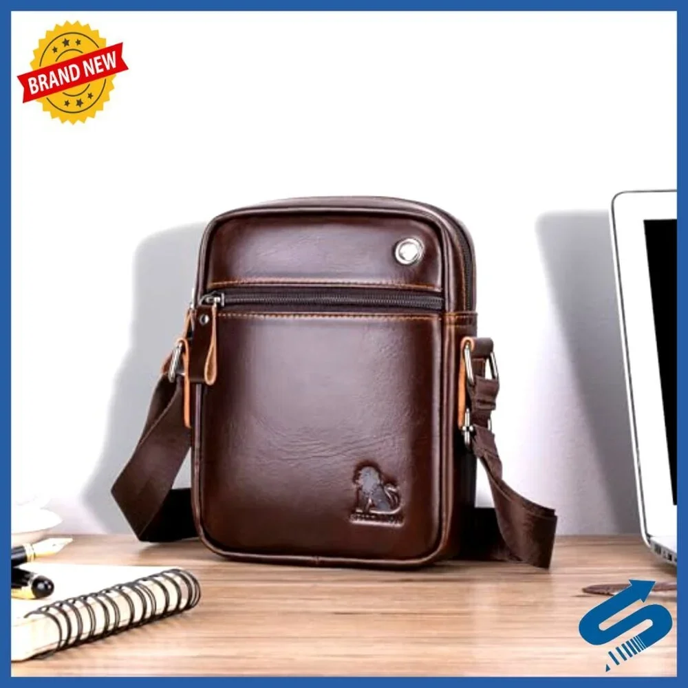 Genuine Leather Men's Shoulder Bag Crossbody Adjustable Strap Multiple Pockets